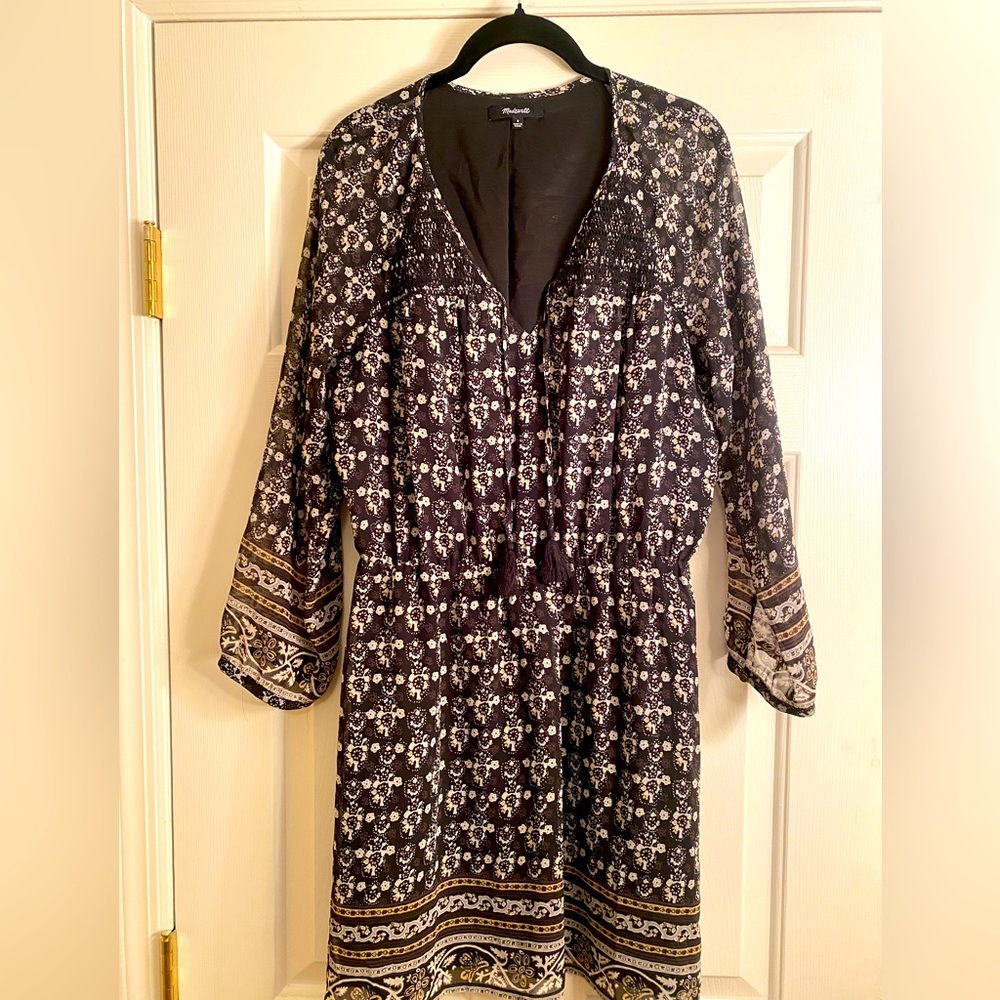NWOT Madewell Size 8 Black Lace-Up Boho Dress in “Woodland” Floral Print Dress